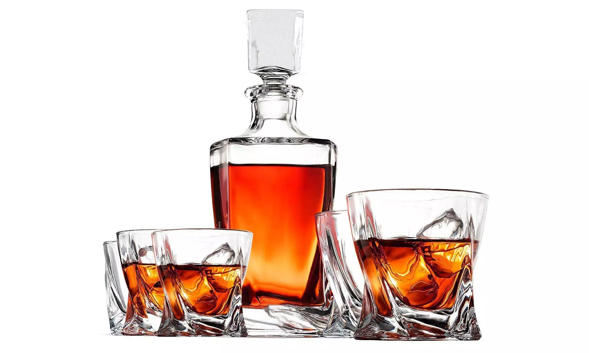 Whiskey Decanter Bar Set with Tray, Cooling Stones, 6 Glasses, and Tong (17-Piece) - Second Medium