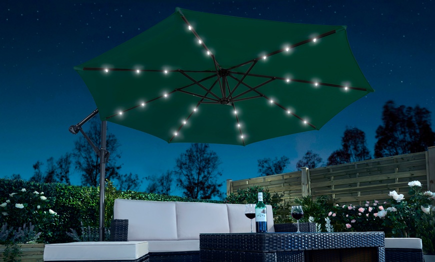 Image 10: Solar LED Cantilever Parasol with Cover and Optional Base