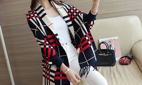 Scialle in plaid con frange disponibile in 5 colori