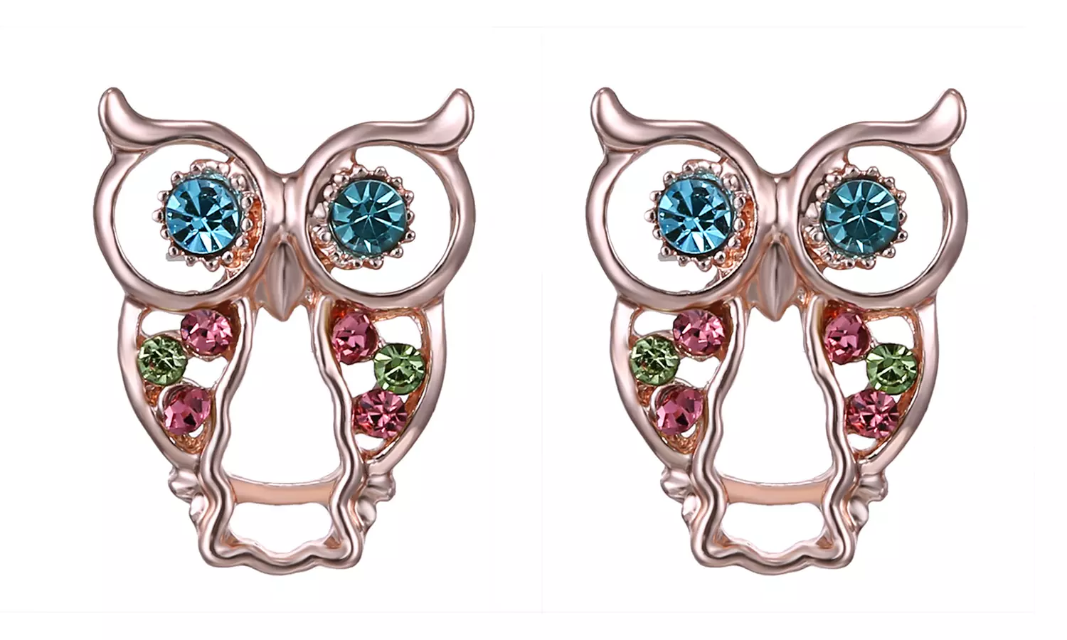 14K Rose Gold Plated Crystal Owl Earrings - Primary Image