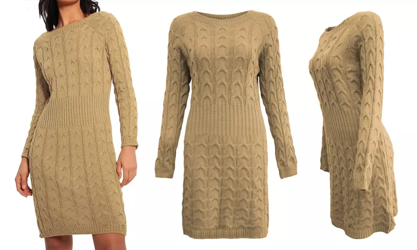 Cable Knit Jumper Ribbed Waist Dress