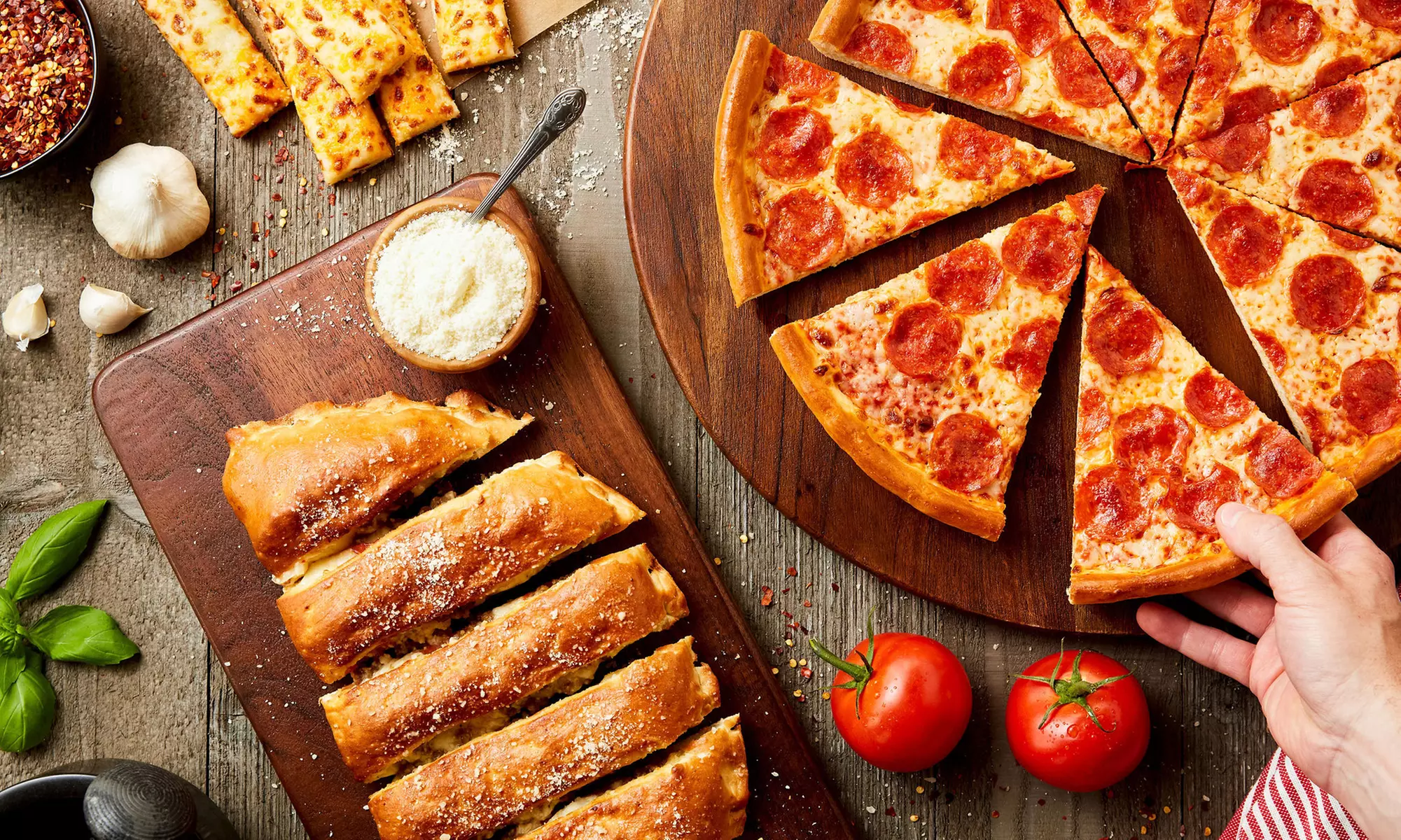 Food and Drink; Takeout and Dine-In if Available at Simple Simon's Pizza (Up to 21% Off). Two Options Available. - Primary Image