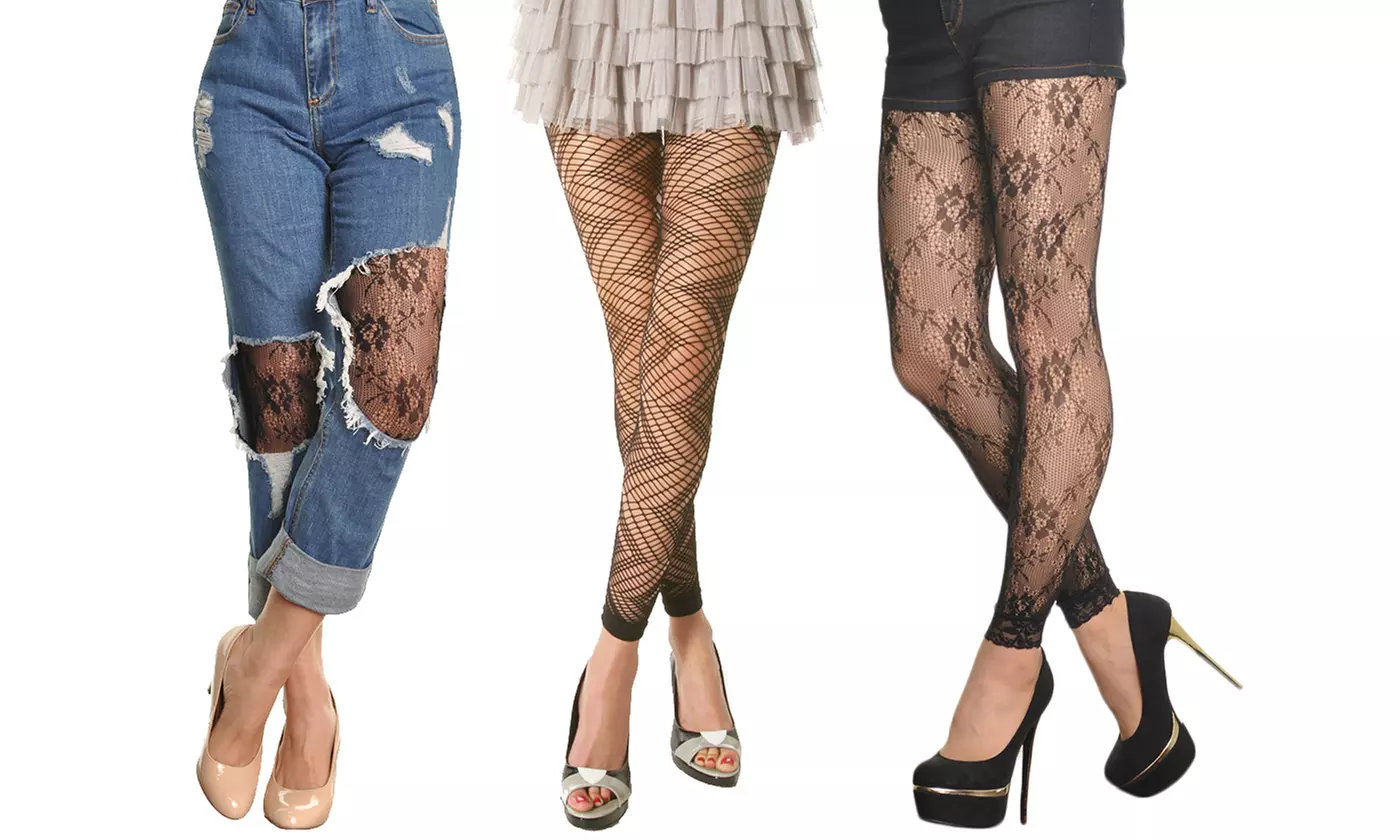 Women's Patterned Footless Tights - Primary Image