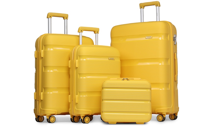 Image 24: Kono Hi Shine Textured Hard Shell PP Suitcases with 360° Swivel Wheels