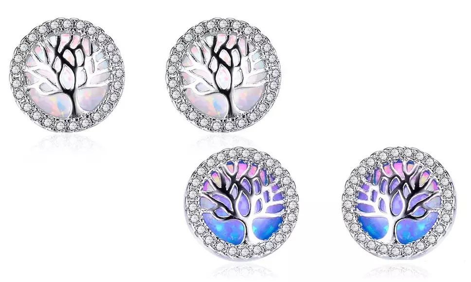 Fire Opal Tree of Life Earrings in Sterling Silver by DIANE LO'REN - Primary Image