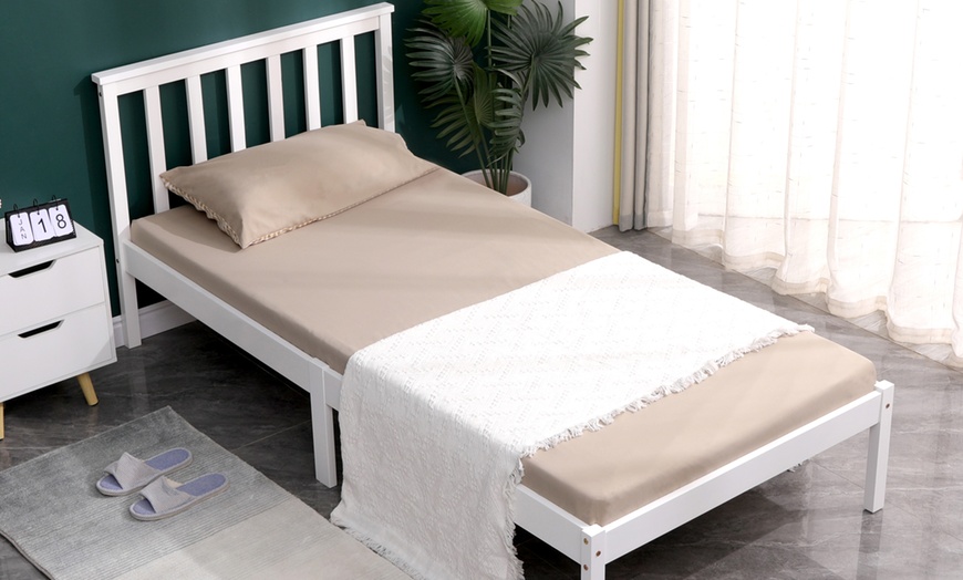 Image 3: White Solid Pine Wood Single or Double Bed Frame