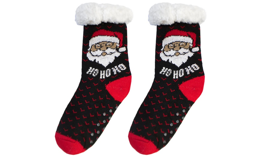 Image 24: Warm Winter Lined Christmas Slipper Socks