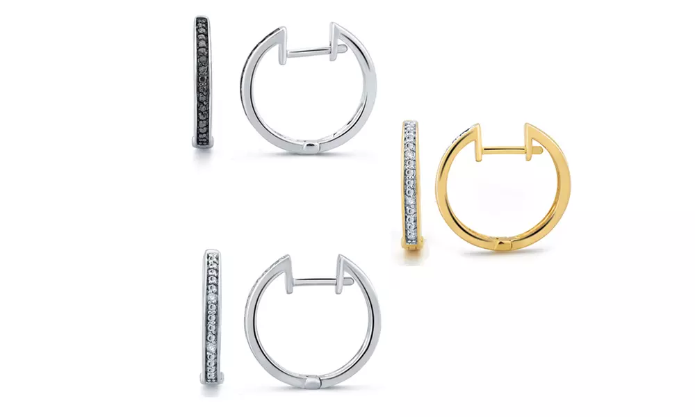1/10 CTTW Black- and White-Diamond Hoop-Earring Set in 14K Gold Plating by Brilliant Diamond - Primary Image