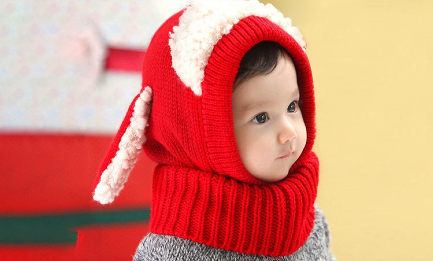 Image 2: Kid's Animal Knitted Hooded Scarf