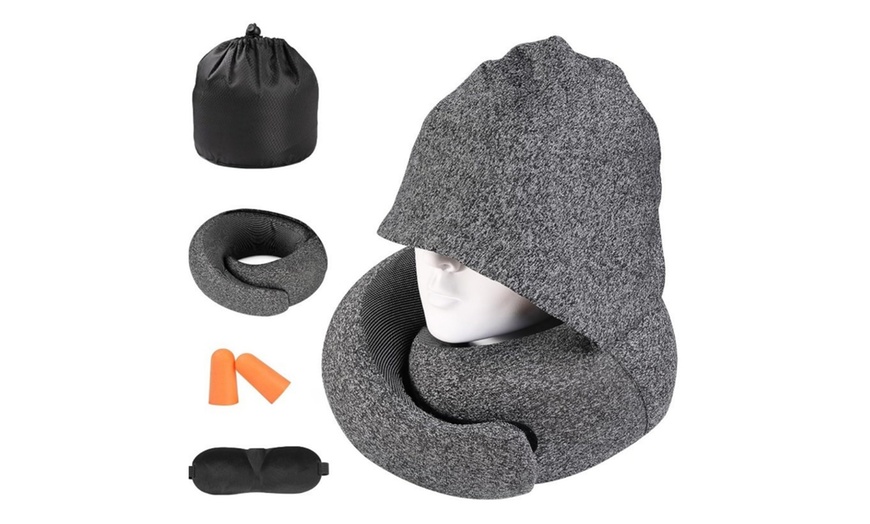 Image 4: Memory Foam Hooded Neck Pillow