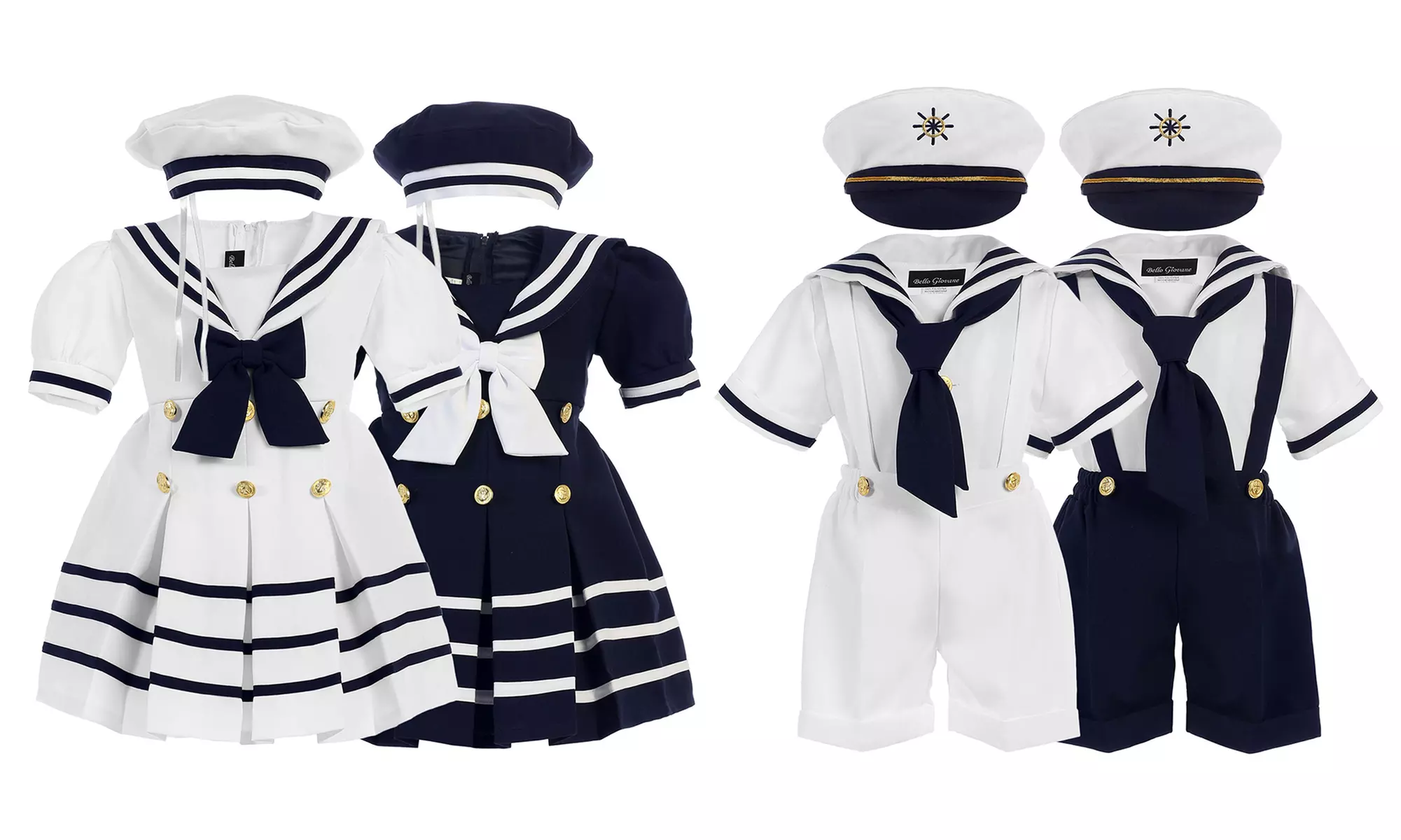Bello Giovane Boys' & Girls' Sailor Dress, Gallus Trousers with Hat - Primary Image