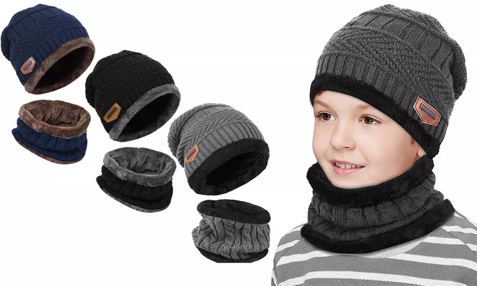 Ensemble de bonnet et écharpe en tricot extensible pour enfants, taille unique - Primary Image