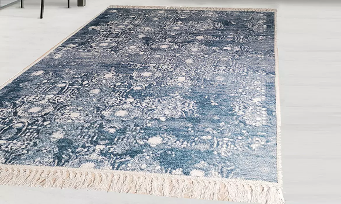 Tapis à franges et motifs orientaux, en polyester et coton noué, différentes tailles disponibles - Primary Image