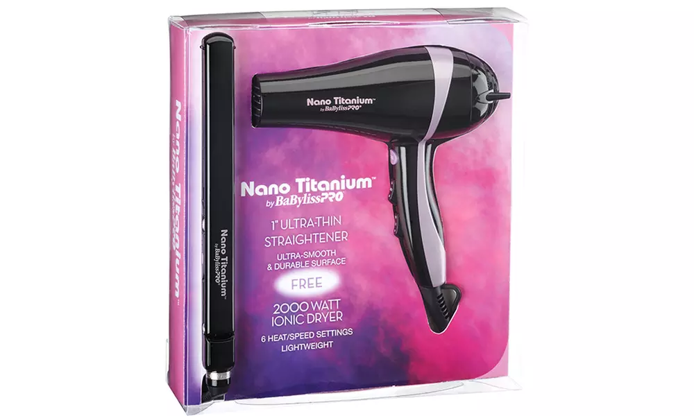 Babyliss Nano Titanium 1" Flat Iron & Blow Dryer Set - Second Medium