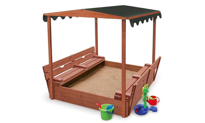 Wooden Sandpit with Bench Seats | Groupon