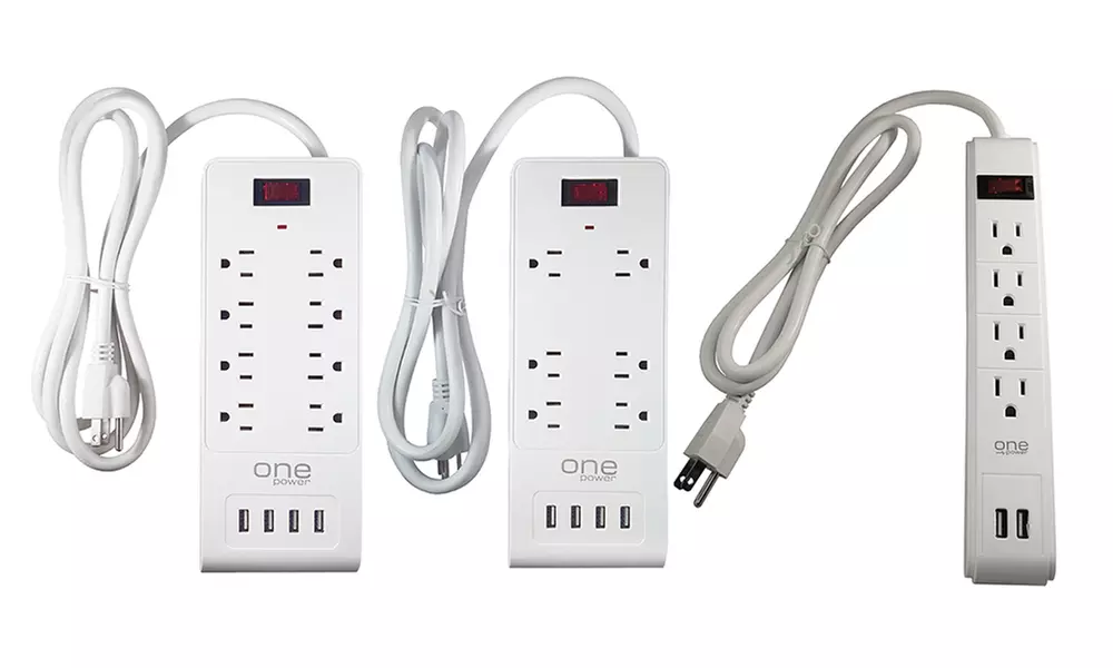 4-, 6-, or 8-Outlet Power Block Surge Protector with USB Ports - Primary Image