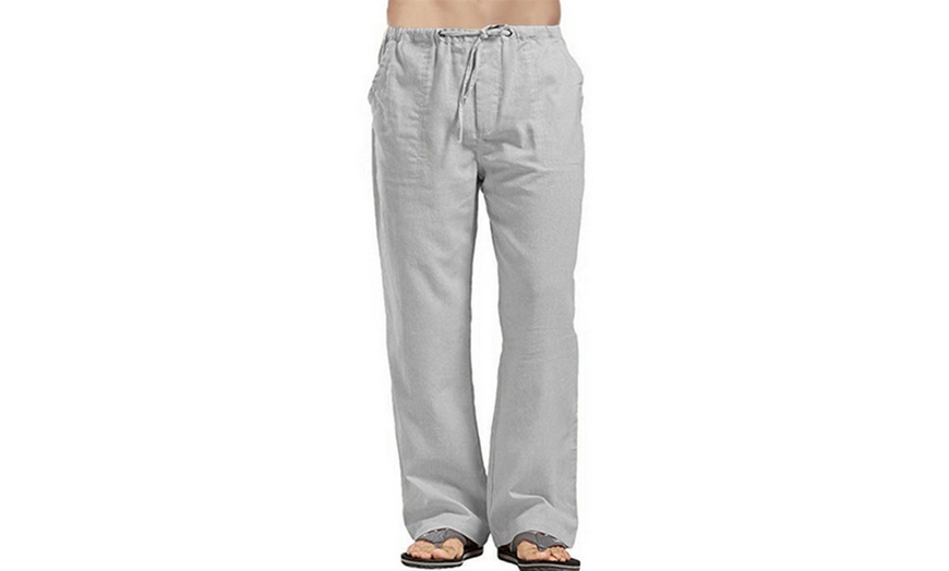 Image 7: Men's Linen Elastic Waist Drawstring Baggy Pants with Pockets
