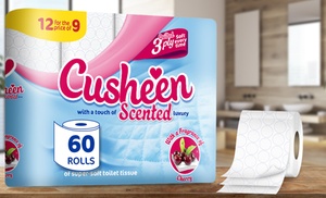 60 Rolls of Cusheen Cherry Three-Ply Quilted Luxury Toilet Tissues