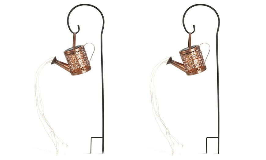 Image 4: Solar-Powered Illuminated Metal Watering Can Ornament