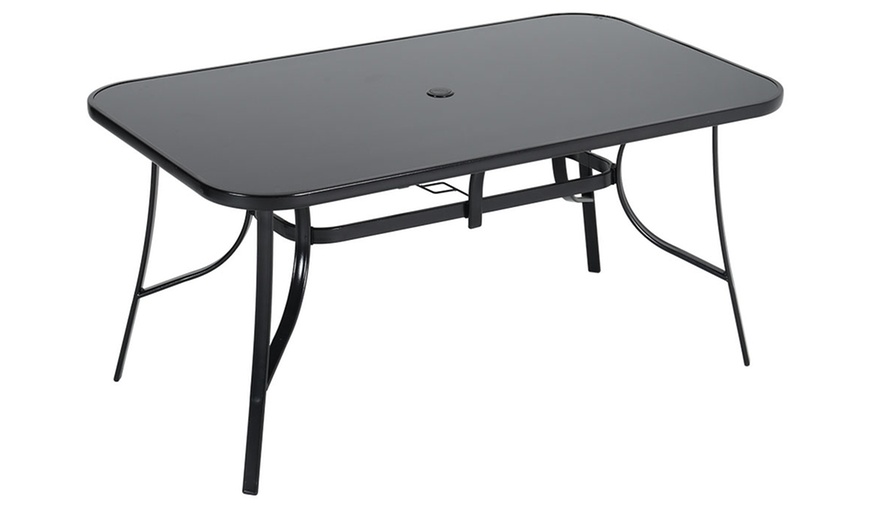 Image 23: Black Tempered Glass Coffee Table with Umbrella Hole 