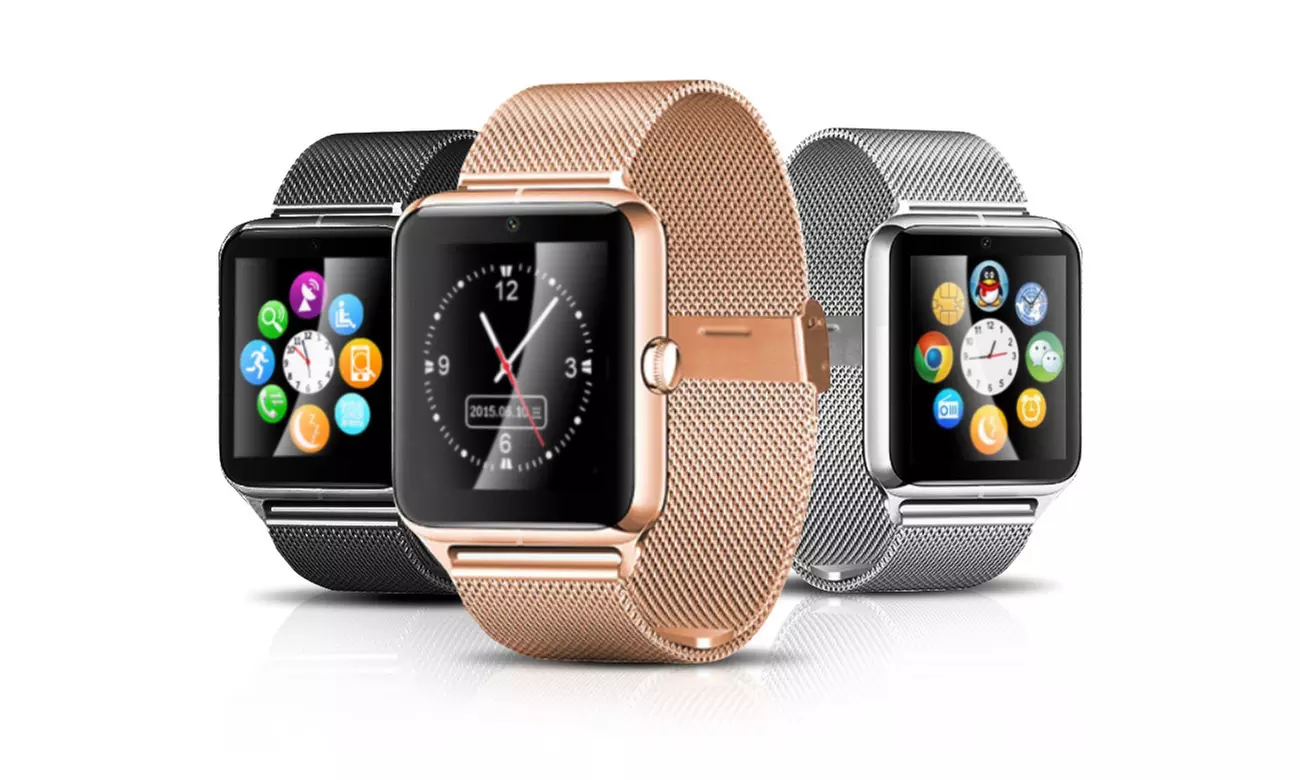 Edelstahl-Smartwatch mit Kamera in Schwarz, Silber oder Gold inkl. Versand - Primary Image