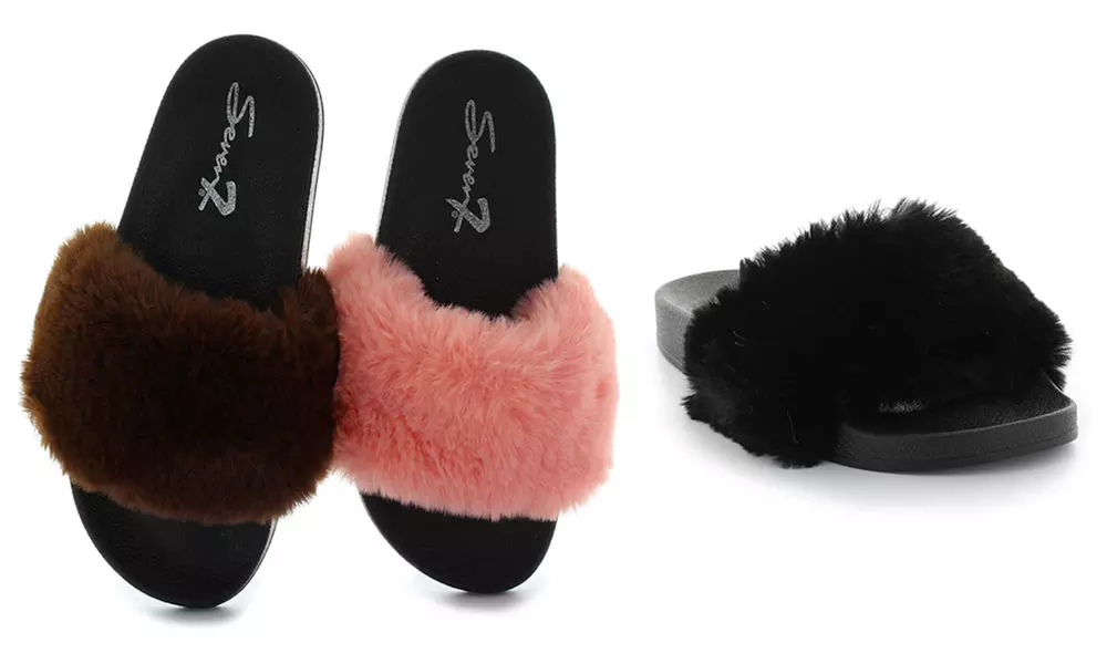 Women's Fur Pool Slides - Primary Image