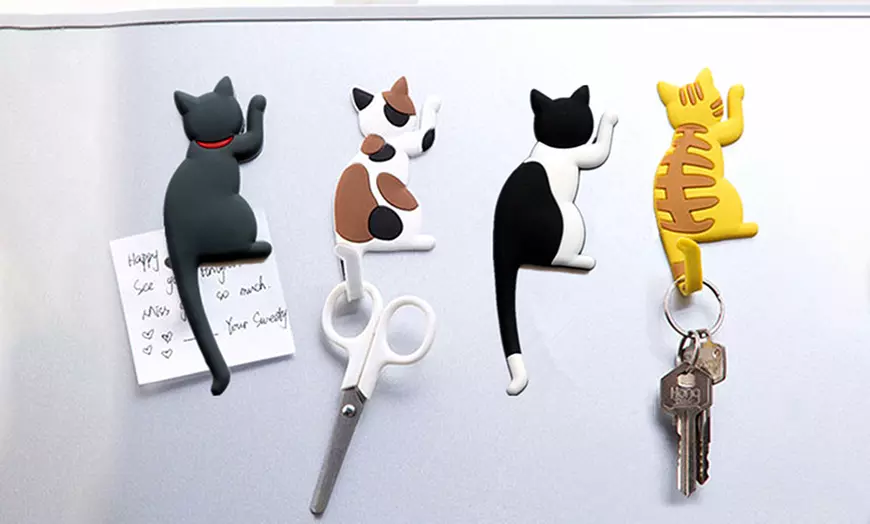 Image 1: Set of Four Cat Fridge Magnets