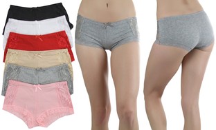 Women's Cotton Boy Shorts with Lace Side Panels (6-Pack)