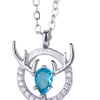 Image 1: Silver-Tone Blue Crystal Antler Pendant Necklace