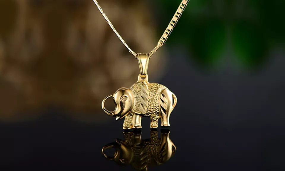18K Gold Plated Happy Elephant Pendant Necklace - Primary Image
