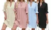 Women's V Neck Ruffled Half Sleeves Shift Dress Flowy Summer Beach Cover Up