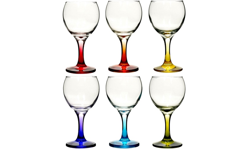 Image 1: Six or Twelve Coloured Stem Wine Glasses