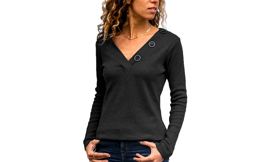 Image 3: Women's Knitted V-Neck Sweater