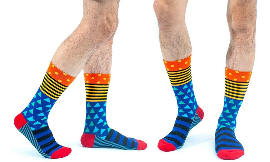 Image 3: Up to Four Pairs of Men's Geo Pattern Colourful Cotton Socks