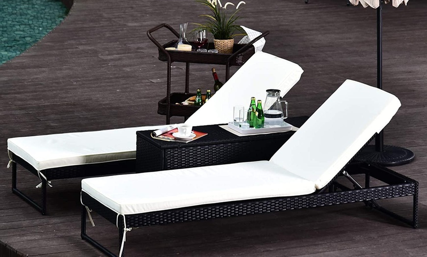 Image 5: Outsunny Rattan Sun Lounger Set