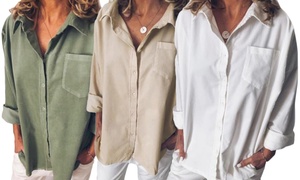 Solid Colour Casual Loose Long-Sleeve Shirt