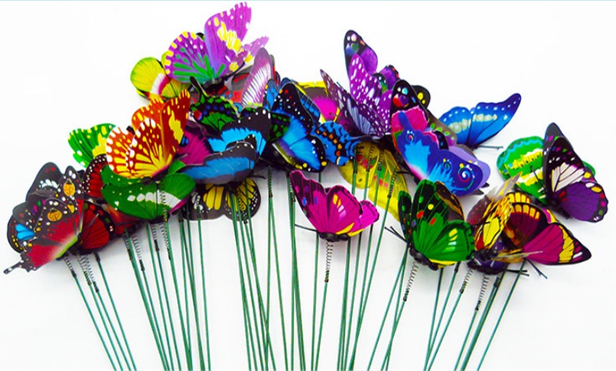 Image 2: 50 or 100 Colourful Butterflies Stakes Garden Yard Decoracion