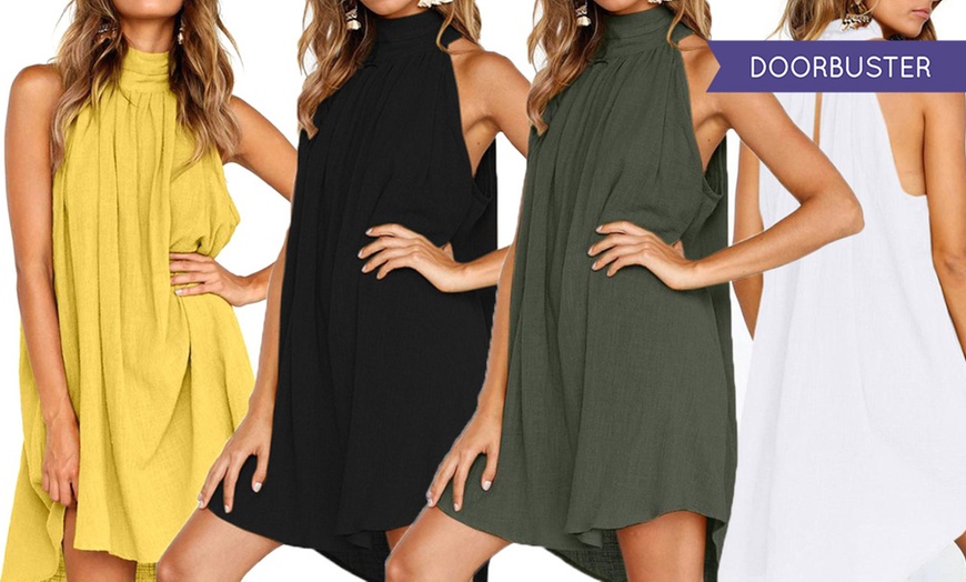 Image 1: High Neck Relaxed Mini Dress