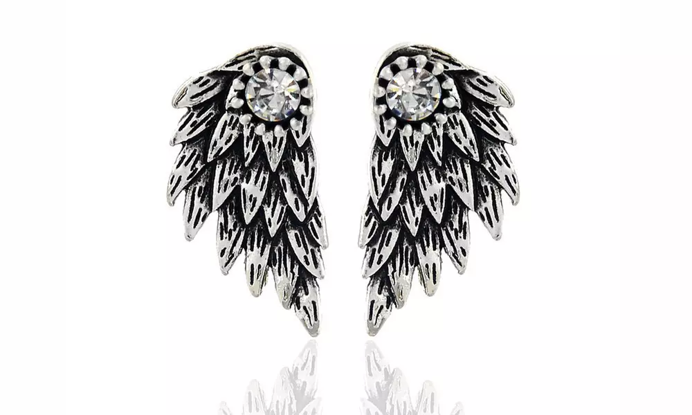 1x oder 3x Engelsflügel-Ohrringe mit Kristallen von Swarovski® in Schwarz, Silber oder Gold - Second Medium