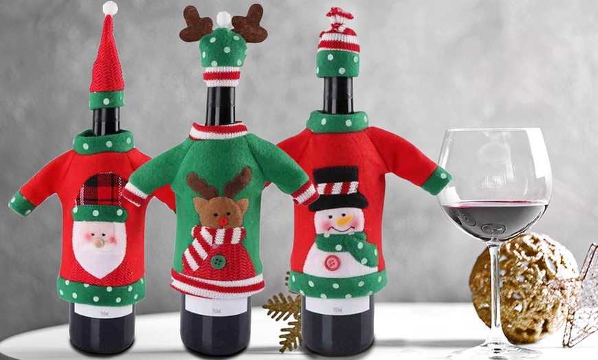 Image 1: Christmas Wine Bottle Covers