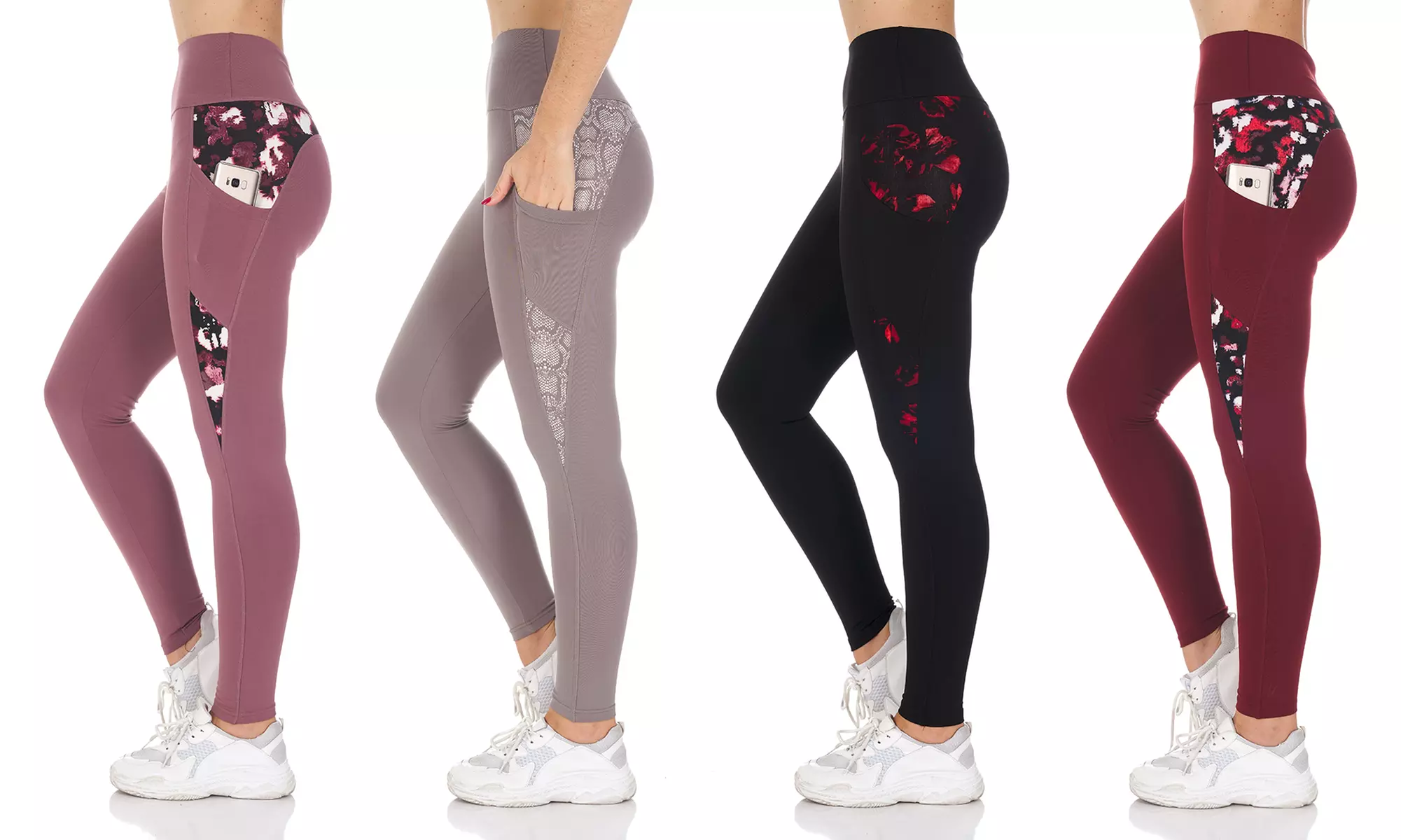 4-Pack of BSP Women's High-Waist Active Full-Length Leggings with Pockets - Primary Image
