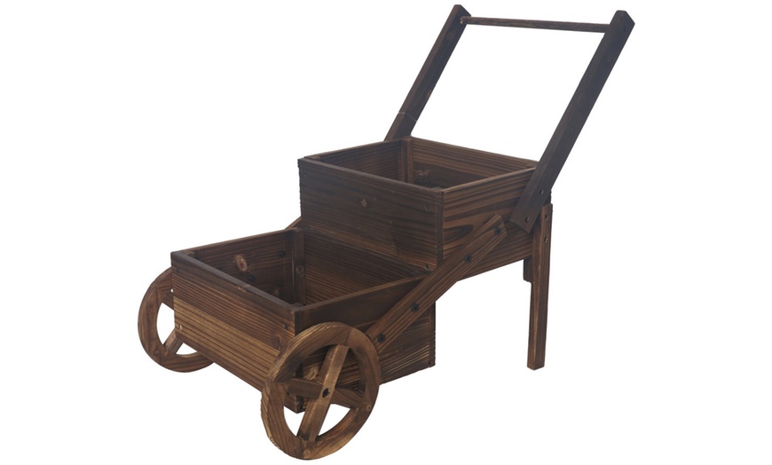 Image 3: Rustic Wooden Flower Cart Planter
