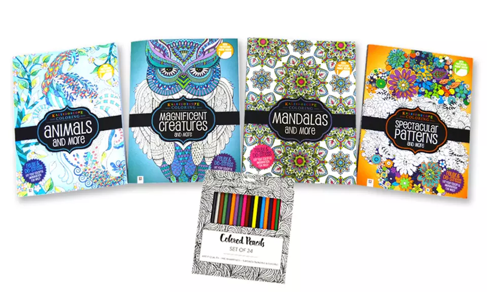Kaleidoscope Adult Coloring Books and Pencils Set (4-Pack) - Primary Image