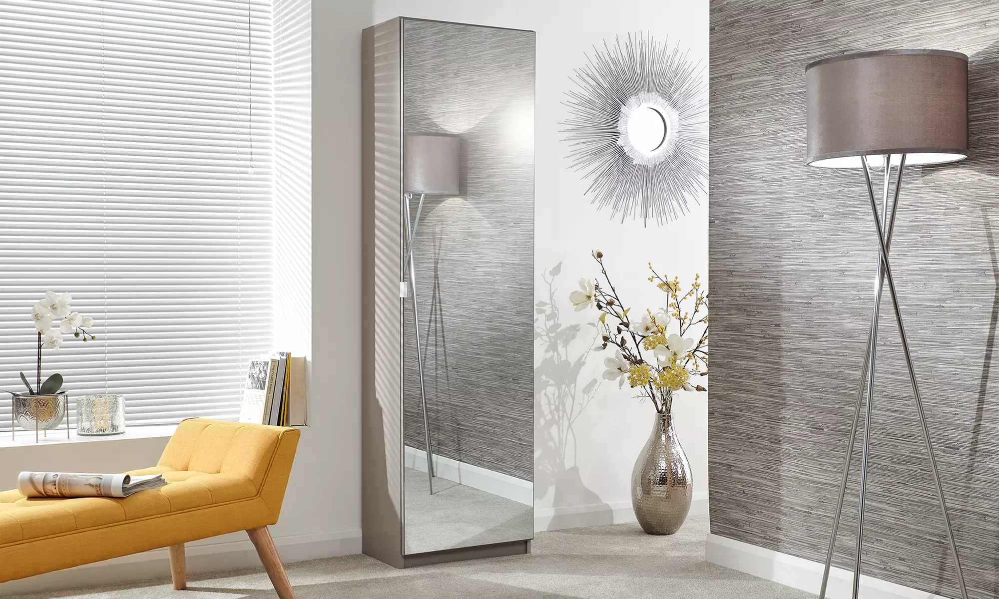 180cm Mirrored Shoe Cabinet - Primary Image