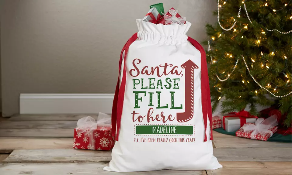 One Personalized Drawstring Canvas Santa Sack from Personalization Mall (40% Off) - Second Medium