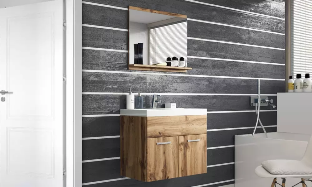 Ensemble meuble de salle de bain avec vasque et miroir à étagère - Primary Image