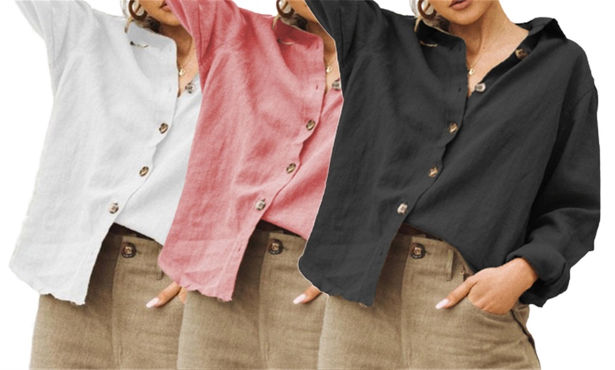 Image 1: Women's Linen Cotton Button Down Shirt