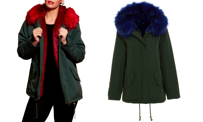 coloured fur parka