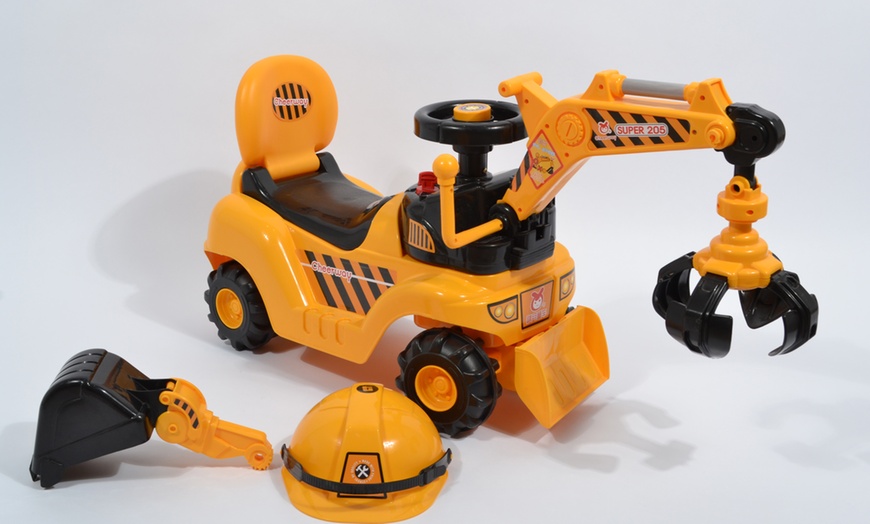 Image 8: Ride-On Toy Digger with Helmet