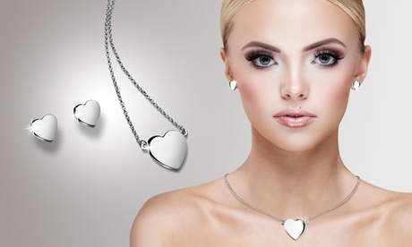 Parure collana o orecchini a cuore placcati in argento 925